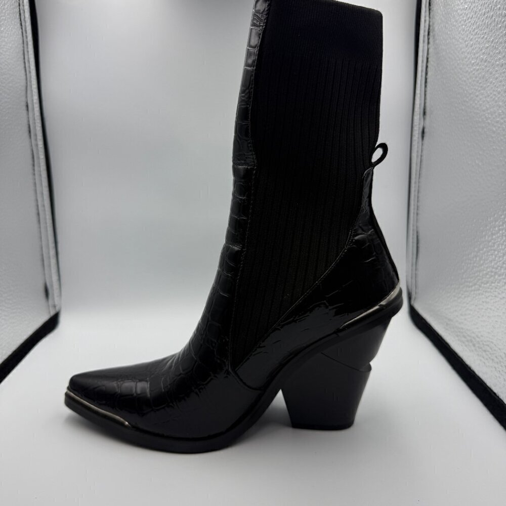 Azalea Wang Black Crocodile Katrina Ankle Bootie Pointed Toe Western New size 6 - Picture 3 of 10